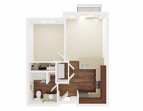 Floor plan for 1 bed, 1 bath, 584 sqft